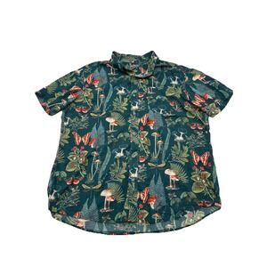 Eddie Bauer Shirt Mens X-Large Green Mushroom Nature Classic Fit Cottagecore